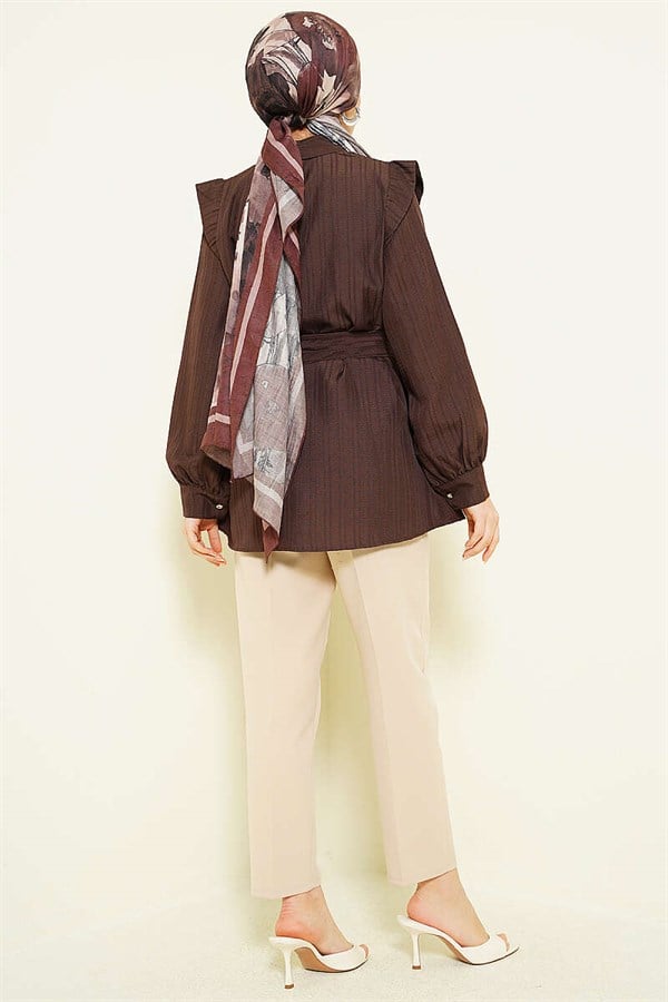 Shirt with Embossed Stone Buttons, Brown