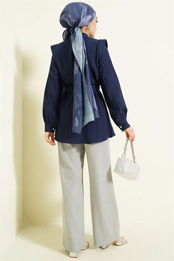 Navy Blue Shirt with Embossed Stone Buttons