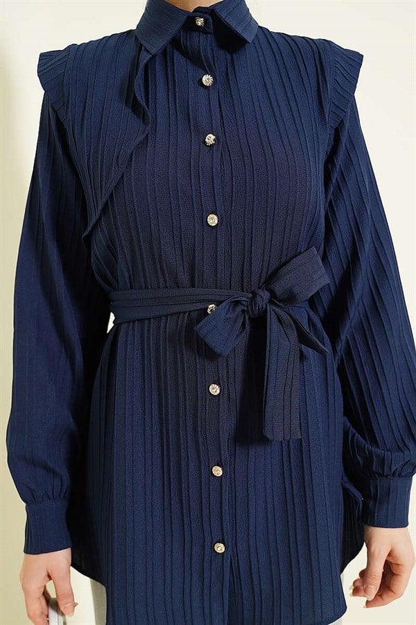 Navy Blue Shirt with Embossed Stone Buttons