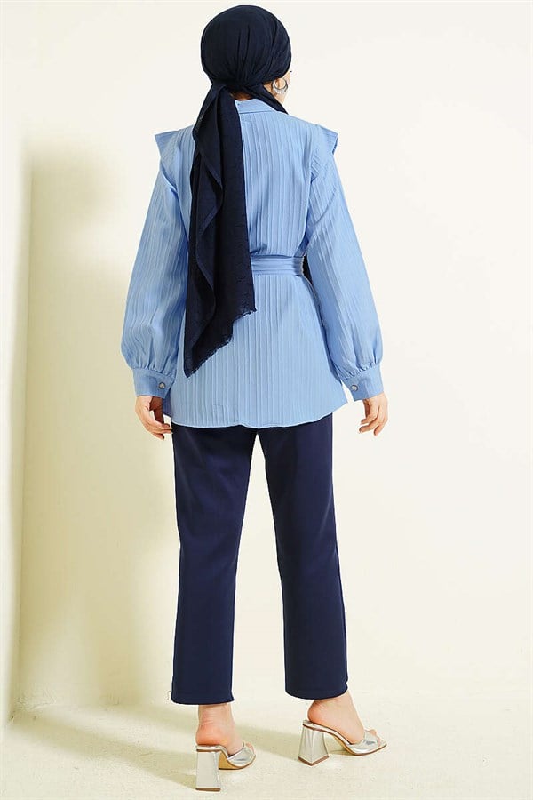 Striped Embossed Stone Button Shirt Blue