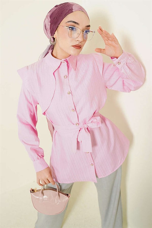 Pink Shirt with Embossed Stone Buttons
