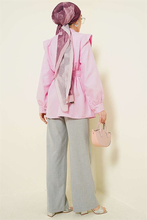 Pink Shirt with Embossed Stone Buttons