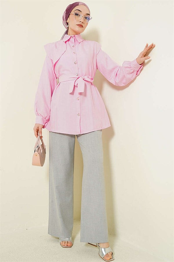 Pink Shirt with Embossed Stone Buttons