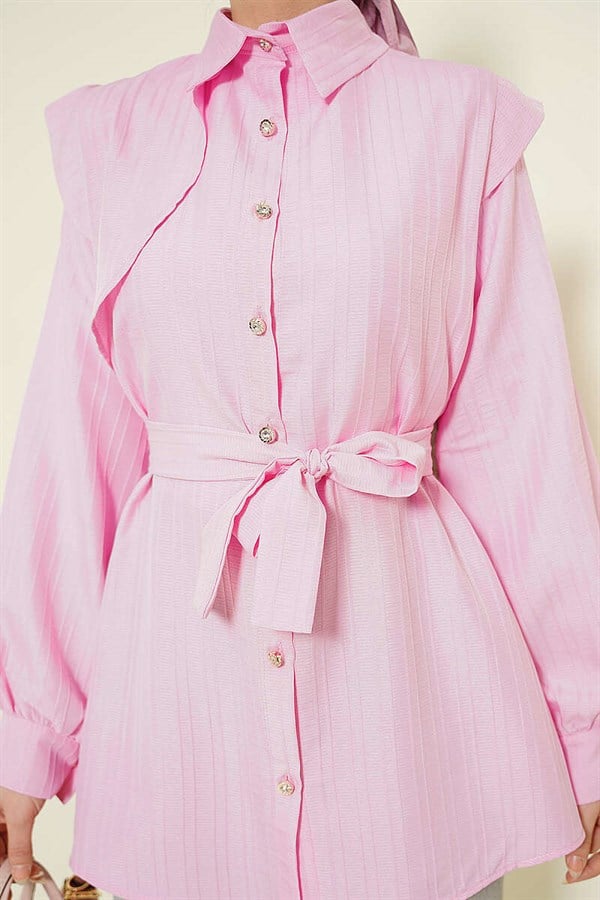 Pink Shirt with Embossed Stone Buttons