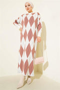 Striped Diamond Patterned Knit Dress Dusty Rose