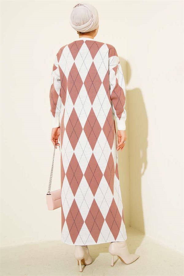 Striped Diamond Patterned Knit Dress Dusty Rose