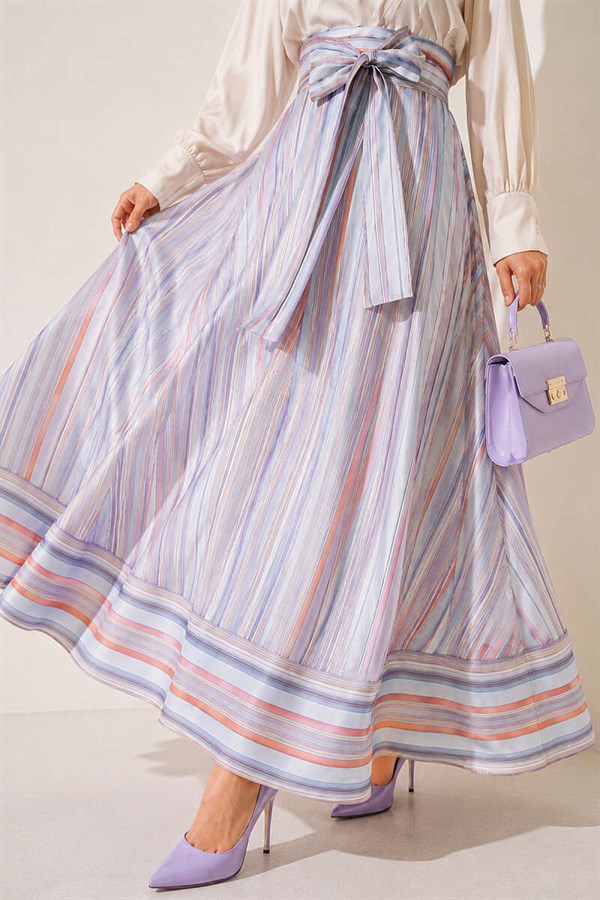 Striped Belted Skirt, Blue