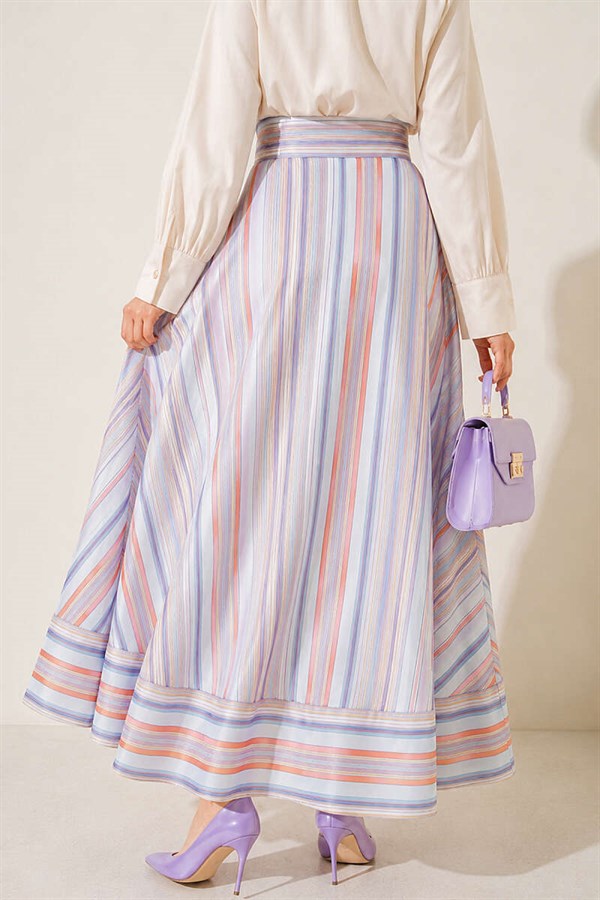 Striped Belted Skirt, Blue