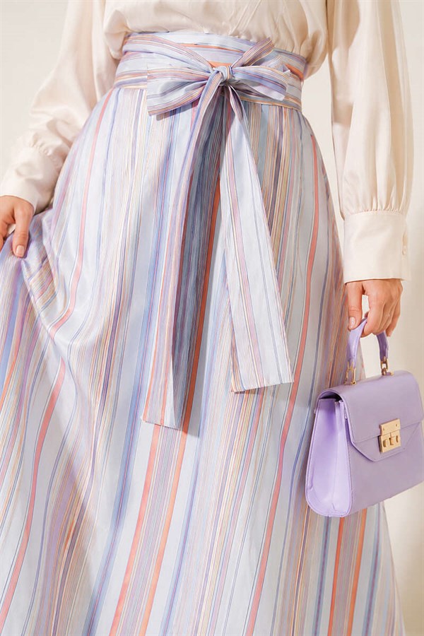 Striped Belted Skirt, Blue