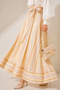 Striped Belted Skirt, Yellow