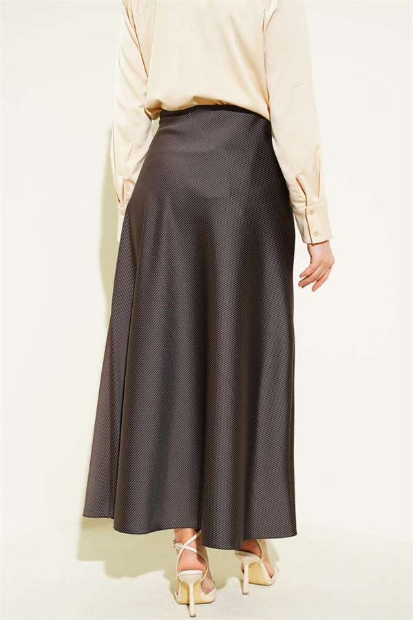 Striped Satin Skirt with Elastic Waistband, Brown