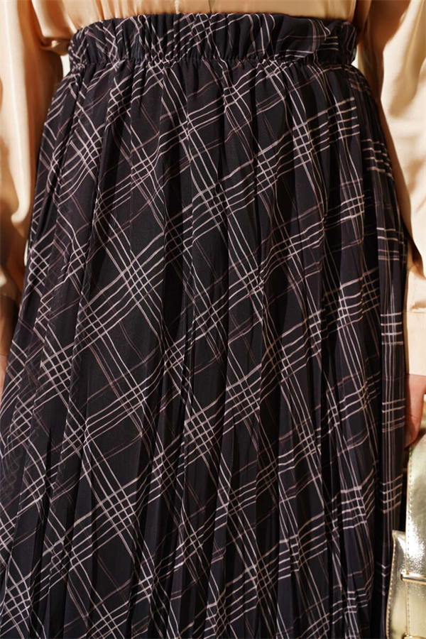 Striped Anthracite Chiffon Skirt with Elastic Waistband