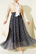 Striped Chiffon Skirt with Elastic Waistband, Smoke Grey