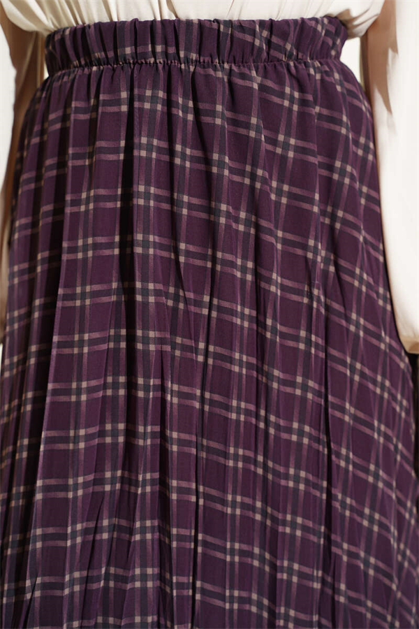 Striped Chiffon Skirt with Elastic Waistband, Plum