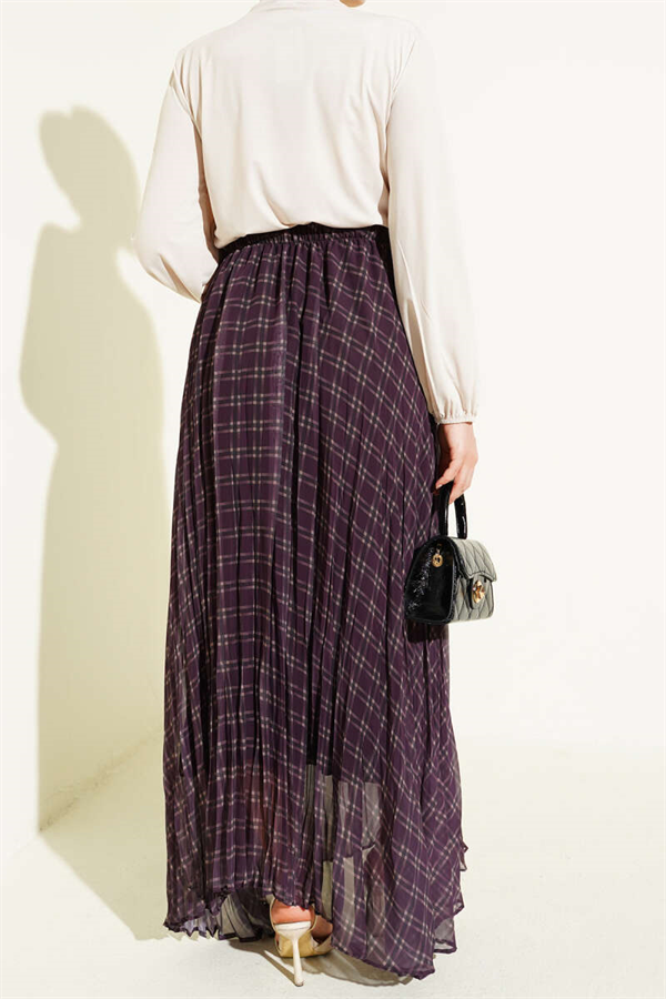 Striped Chiffon Skirt with Elastic Waistband, Plum