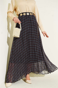Striped Chiffon Skirt with Elastic Waistband, Black and Blue
