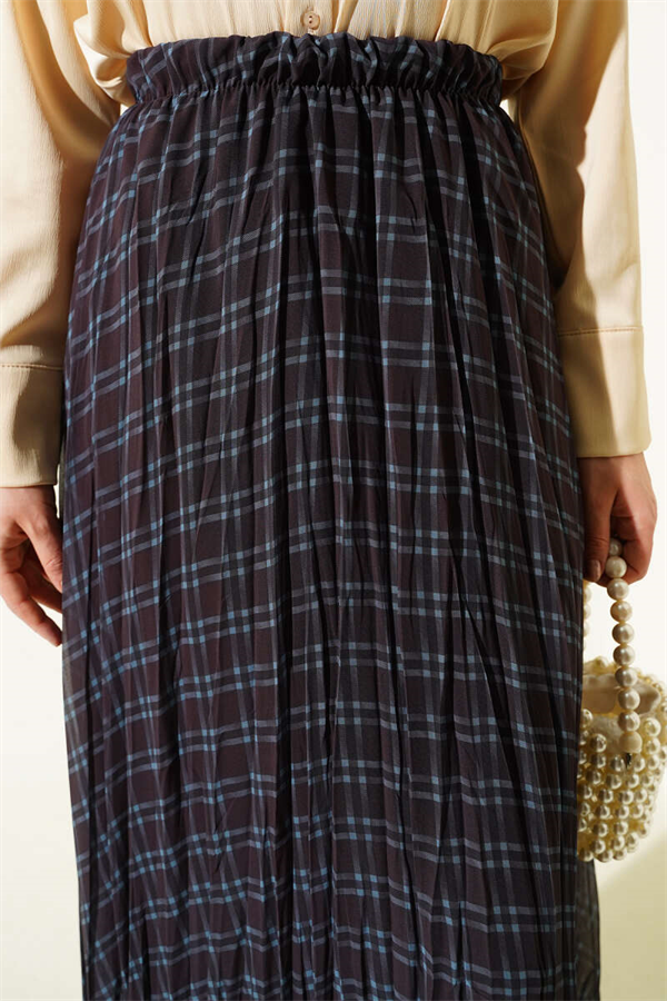 Striped Chiffon Skirt with Elastic Waistband, Black and Blue