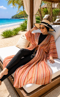 Striped Adjustable Waist Long Pareo Salmon
