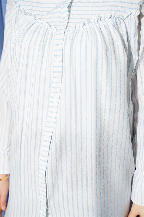 Striped Shirt with Elasticated Cuffs, Ice Blue