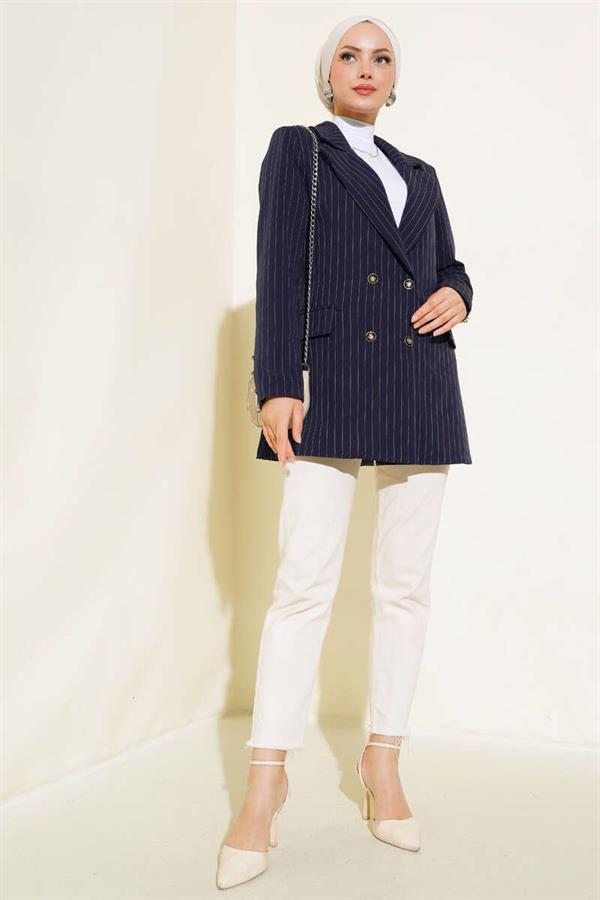 Striped Blazer Jacket Navy Blue