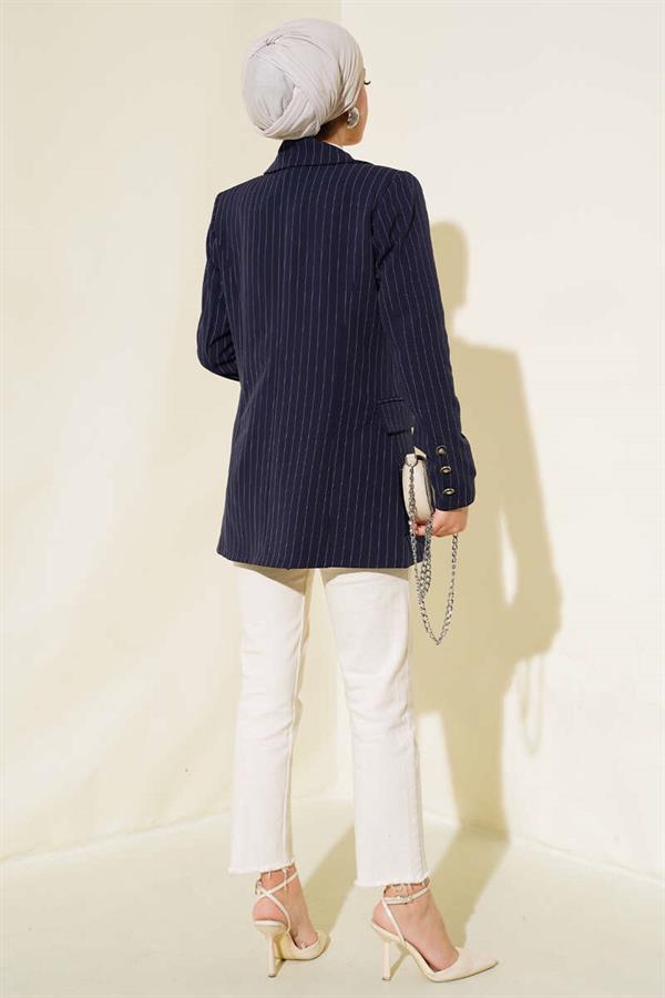 Striped Blazer Jacket Navy Blue