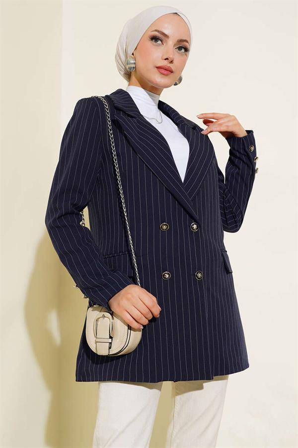 Striped Blazer Jacket Navy Blue