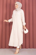 Striped Button-Down Shirt Tunic, Beige