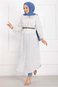 Striped Button-Down Shirt Tunic, Ecru
