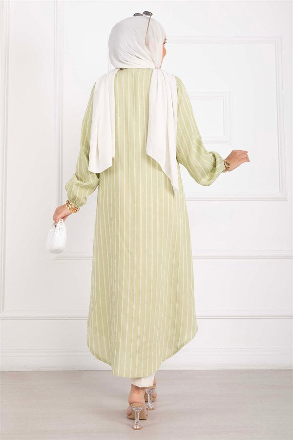 Striped Button-Down Shirt Tunic Mint