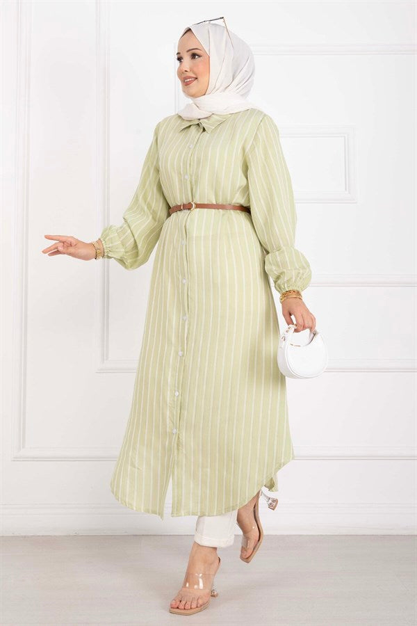 Striped Button-Down Shirt Tunic Mint