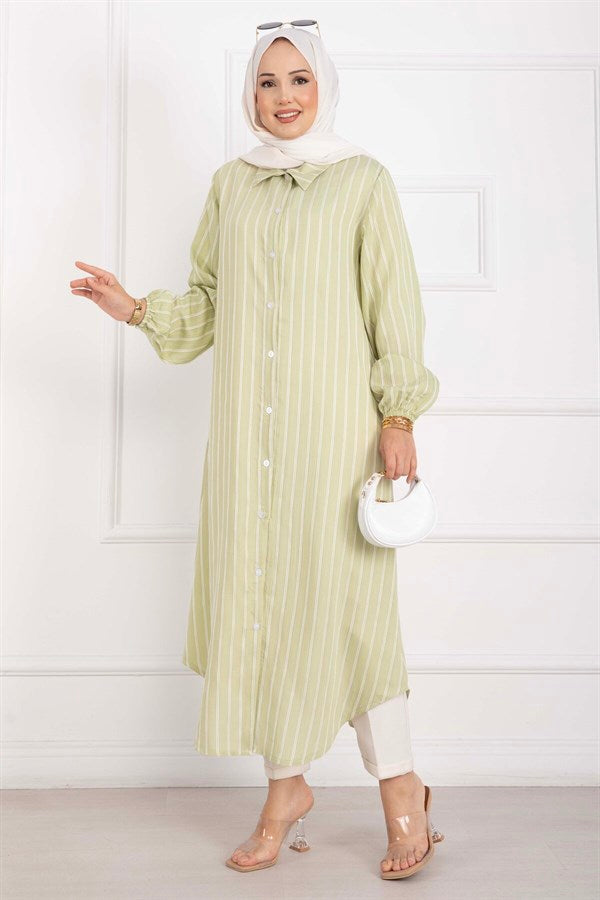 Striped Button-Down Shirt Tunic Mint