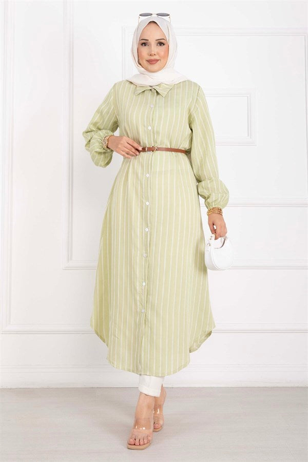 Striped Button-Down Shirt Tunic Mint