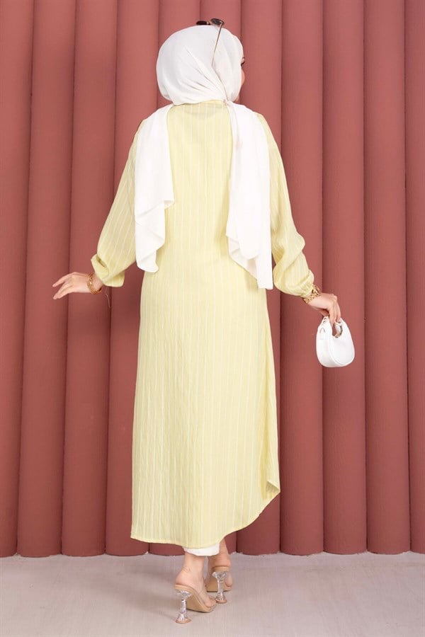 Striped Button-Down Shirt Tunic, Yellow
