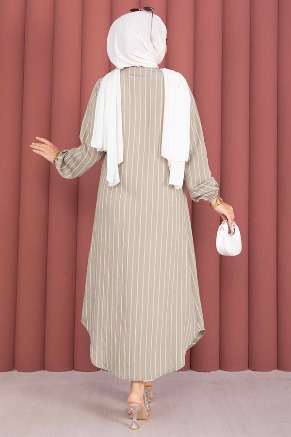 Striped Button-Down Shirt Tunic Green Olive