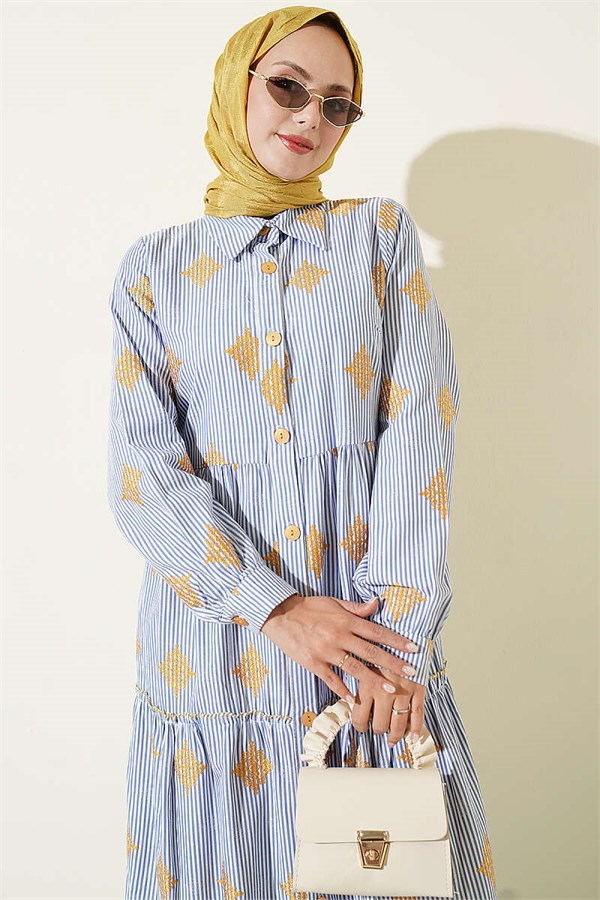 Striped Layered Dress Blue