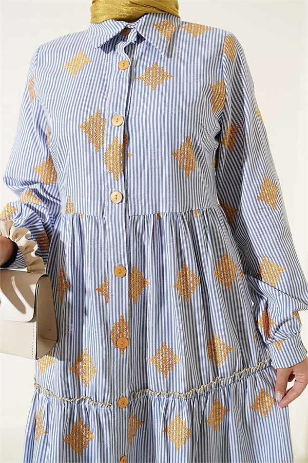 Striped Layered Dress Blue