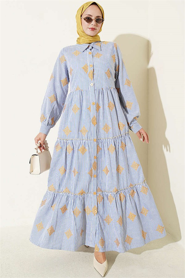 Striped Layered Dress Blue