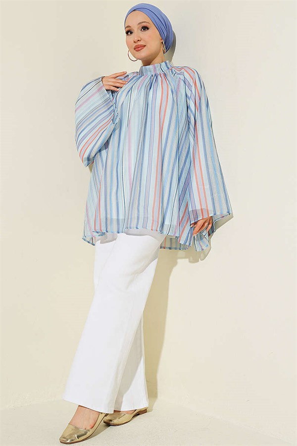 Striped High Neck Tunic Blue