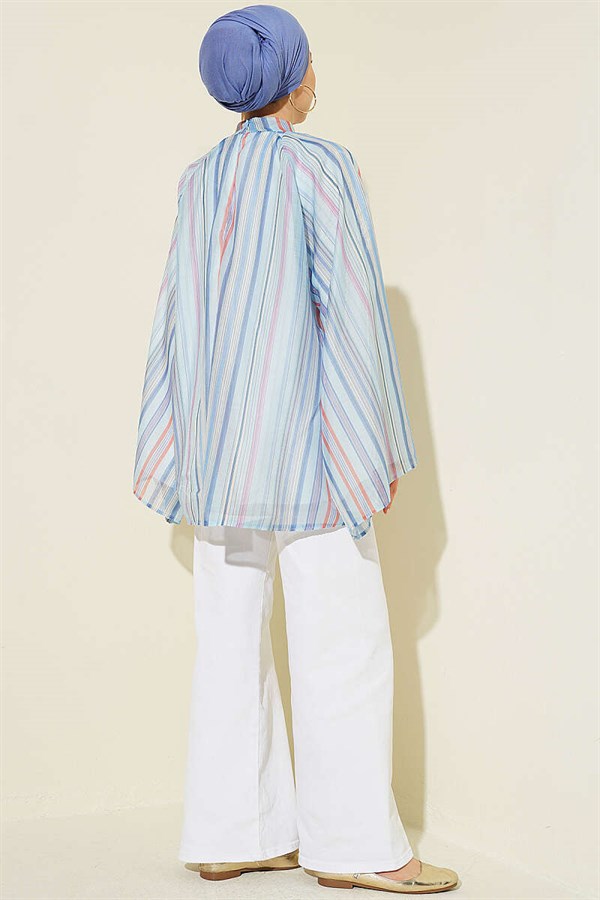 Striped High Neck Tunic Blue