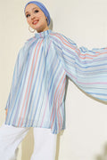 Striped High Neck Tunic Blue