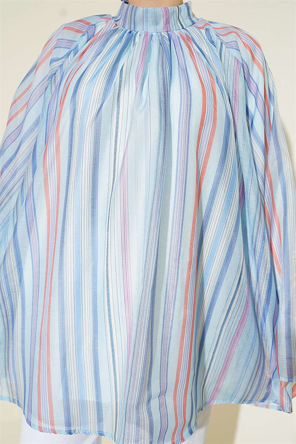 Striped High Neck Tunic Blue