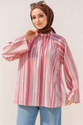 Striped High-Neck Tunic Pink