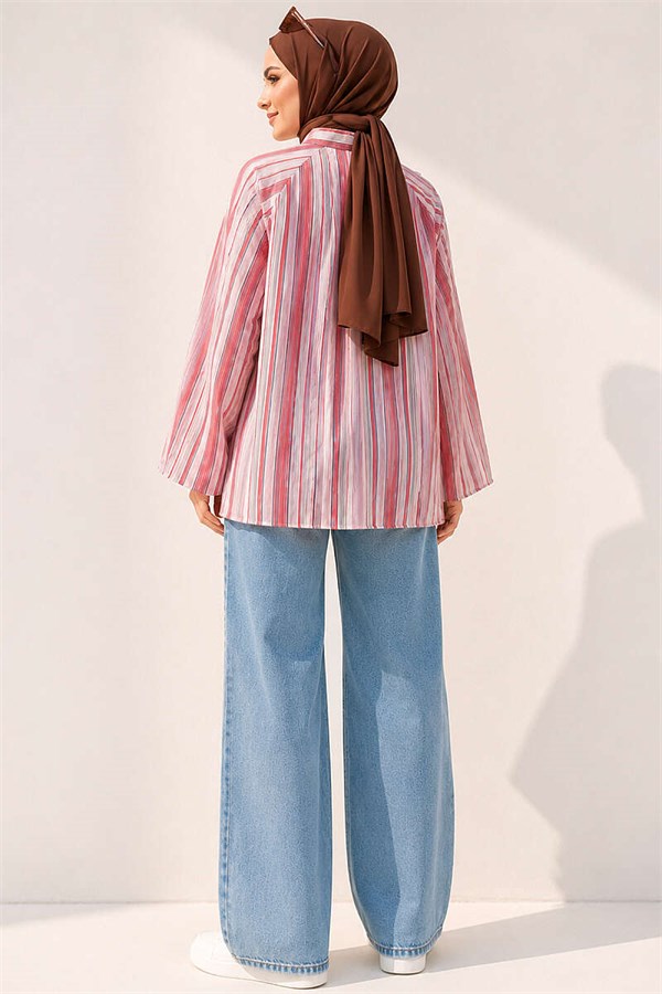 Striped High-Neck Tunic Pink