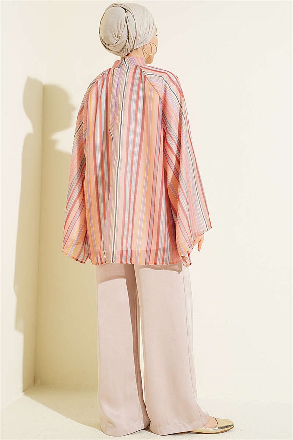 Striped High-Neck Tunic in Powder Pink