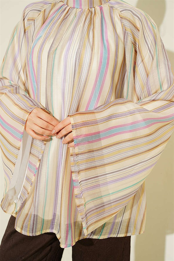 Striped High-Neck Tunic, Yellow