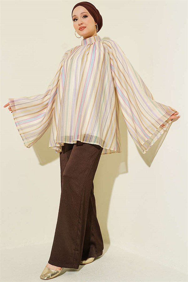 Striped High-Neck Tunic, Yellow