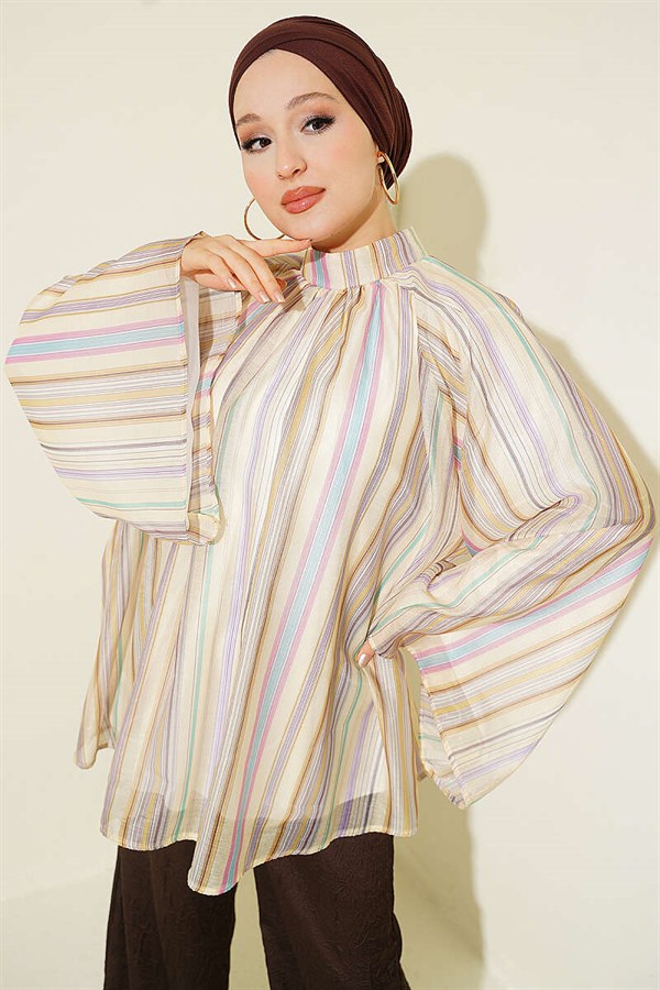 Striped High-Neck Tunic, Yellow