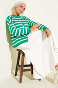 Striped Button Detailed Short Knit Cardigan Green