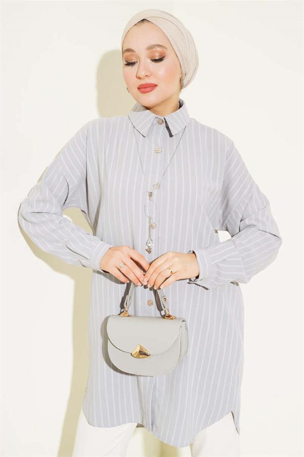 Striped Off Shoulder Shirt Gray