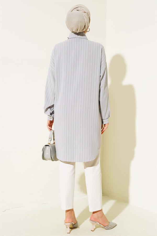 Striped Off Shoulder Shirt Gray